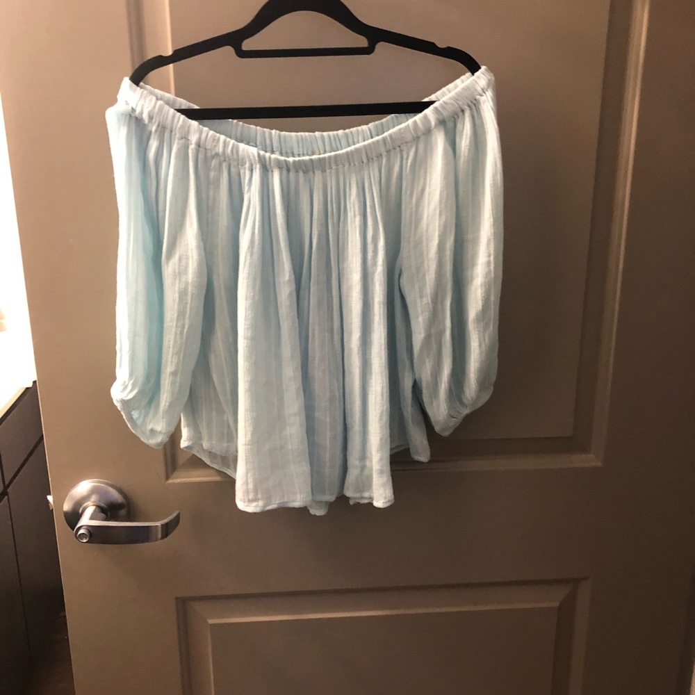 Light blue off the shoulder top